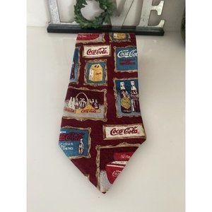 Coca Cola Men’s 100% SILK Tie Made in USA Retro W‎ Old Bottles And Cases 4" Wide